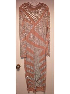 AKIRA Blush Nude Long Sleeve Rhinestone Bodycon Dress